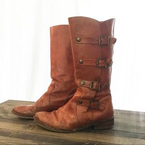 Tall Brown Leather Boots with Buckles - vintage